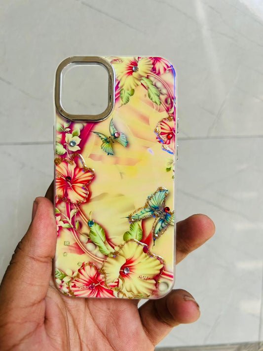 Apple iPhone 12/13 Mini PEEPERLY Back Cover Oil Painting Rhinestone Bloom Case (Purple, Shock Proof, Pack of: 1)