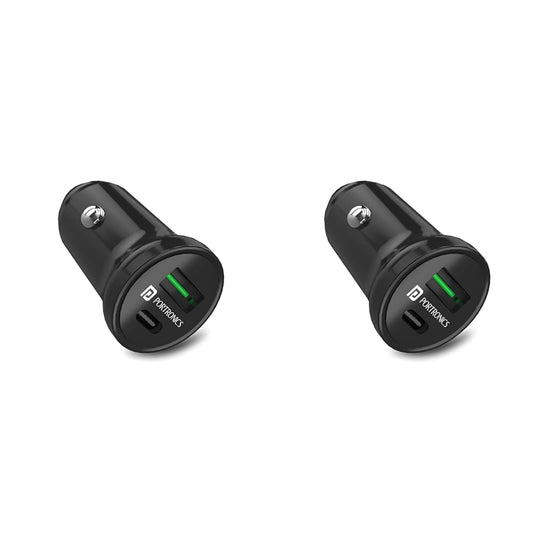 Portronics 38W Dual Output Fast Car Charger with 20W Type-C PD & 18W USB, Compact Size, Charging Adapter Compatible with Cars for iPhone & Android Smartphone, Smartwatch, Earbud, Power Bank (Black)