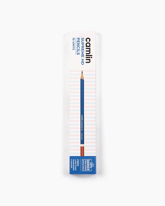 Supreme HD Pencils Super Dark Pencil Box of 10 Pencils with Eraser and Long Point Sharpener for School & Office