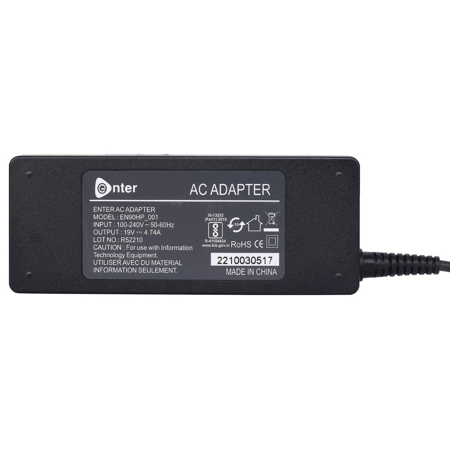 Enter Bis Certified 90W, 19.5V/4.62A, 3 Pin High-Efficiency Ac Laptop Charger/Adapter for Dell Laptops (Without Power Cord),Black