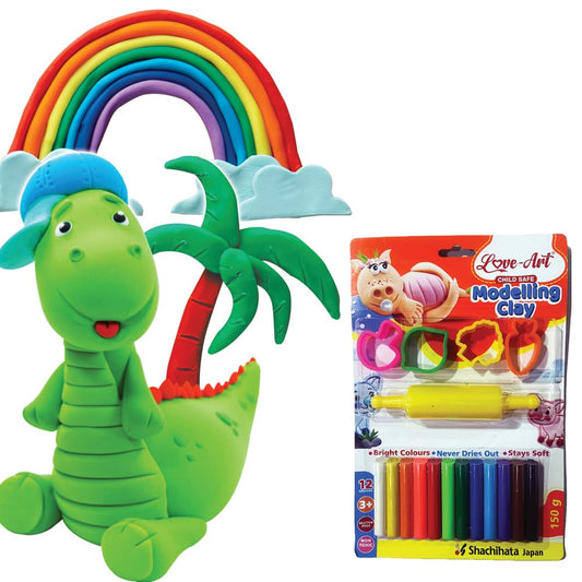 Artline Love-Art Modelling Clay of 12 colors in 150 GMS with 4 Toys and 1 roller in blister card  | Children for various creative projects (Motor Skill Development)