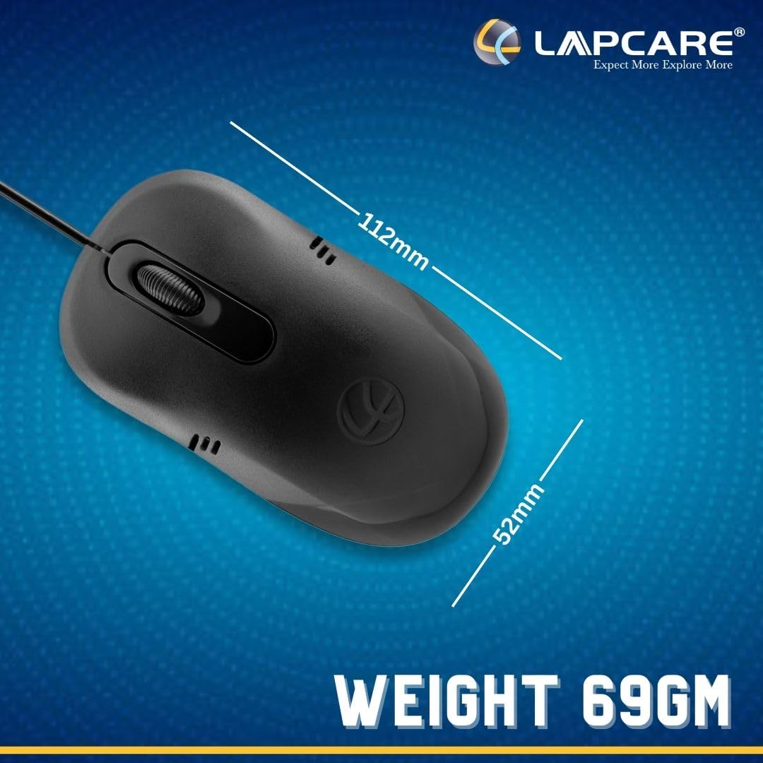 LAPCARE Optical USB Mouse L-60 Plus (Ind) 1000Dpi,3- Button, Scrolling Wheel, Plug and Play (Black)