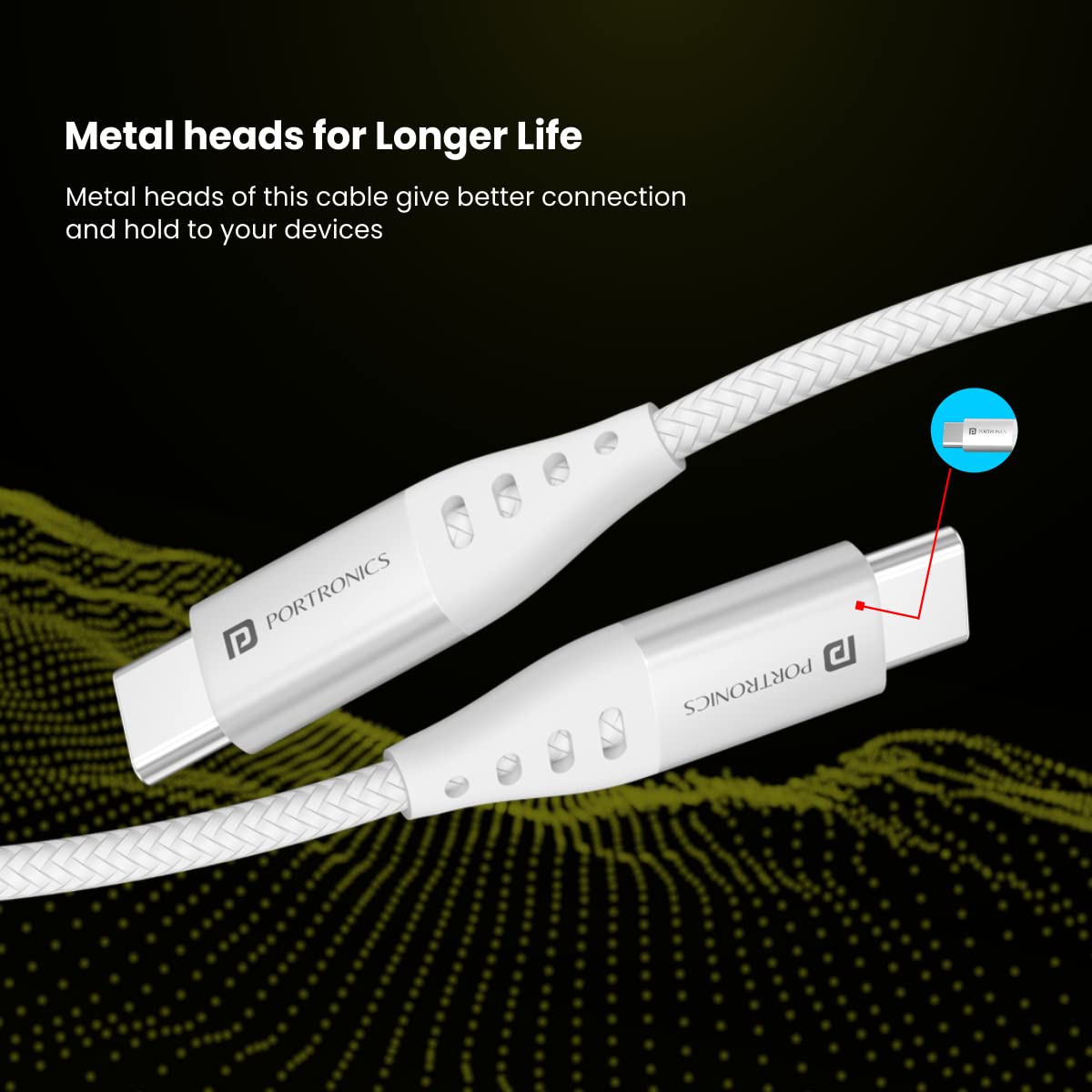 Portronics Konnect C1 20W PD Type C to Type C Unbreakable Data & Charging Cable, Nylon Braided with Metal Heads, 1M Length