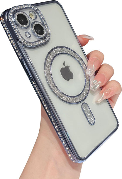 Case Compatible with iPhone Cute Soft Clear Rhinestone Diamond Glitter Cover Women & Girls Compatible with MagSaf Camera Lens Protection