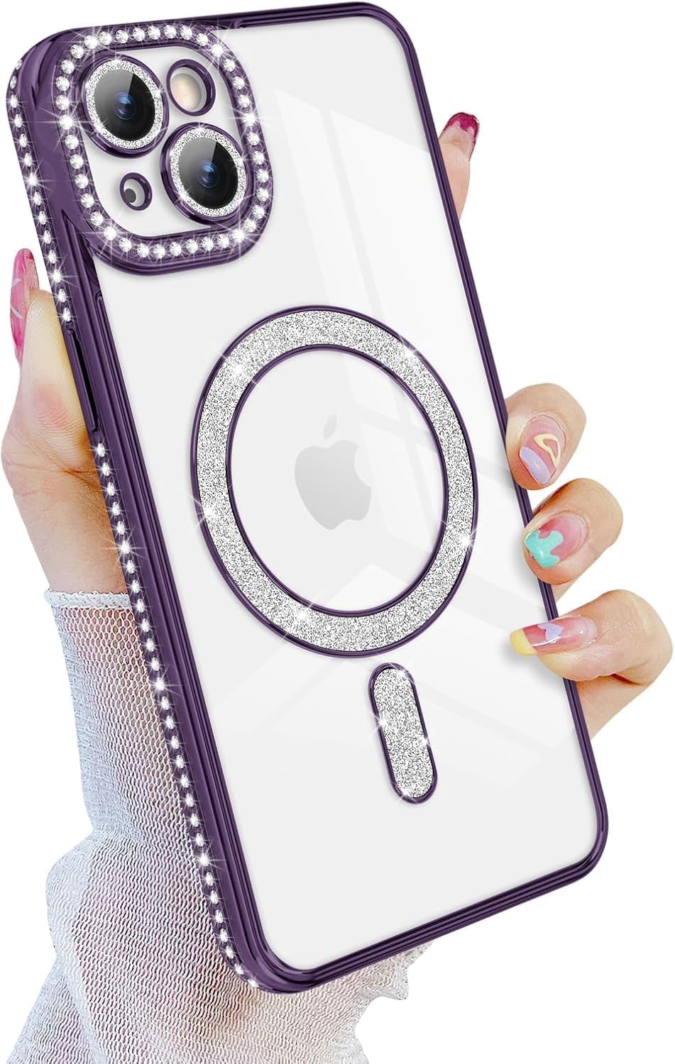 Case Compatible with iPhone Cute Soft Clear Rhinestone Diamond Glitter Cover Women & Girls Compatible with MagSaf Camera Lens Protection