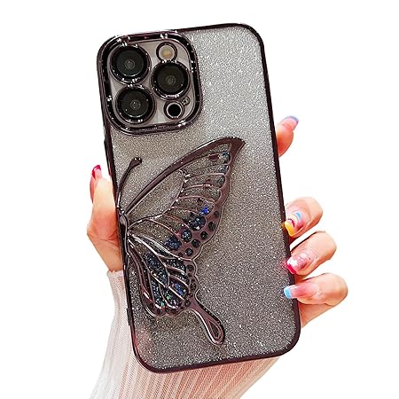 Butterfly Phone Case for Motorola G32,Cute Butterfly Colorful Star Sequin Liquid Quicksand