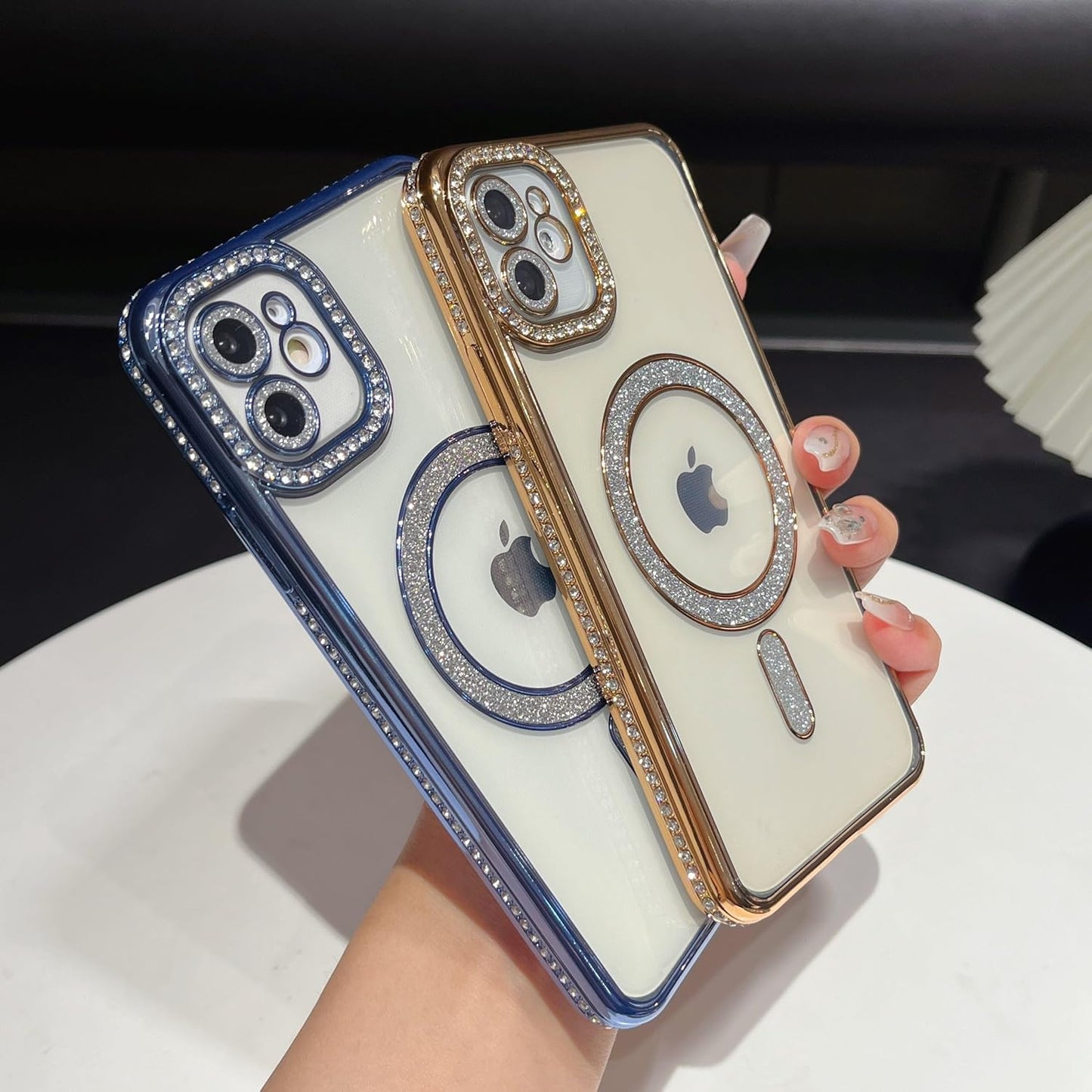 Case Compatible with iPhone Cute Soft Clear Rhinestone Diamond Glitter Cover Women & Girls Compatible with MagSaf Camera Lens Protection