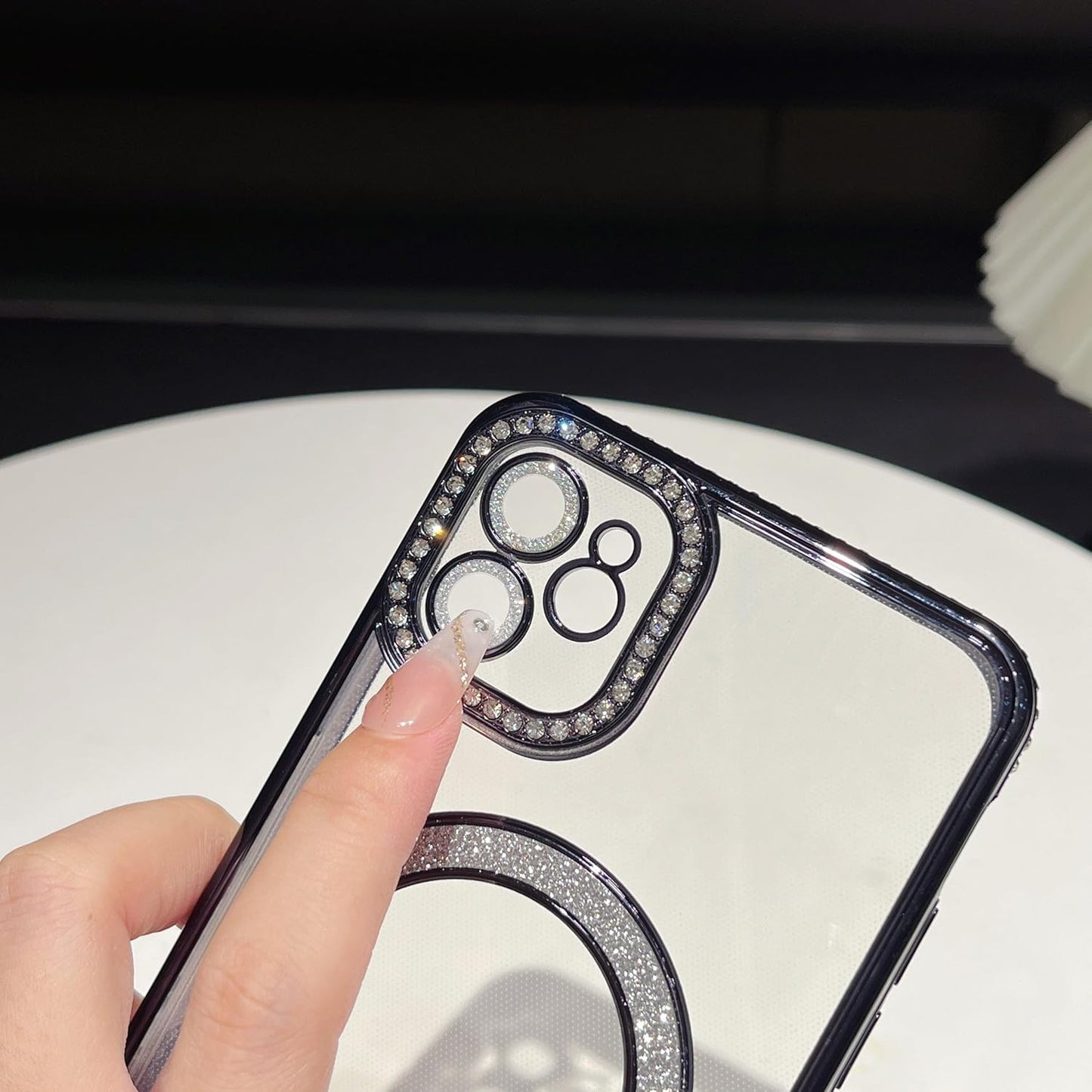 Case Compatible with iPhone Cute Soft Clear Rhinestone Diamond Glitter Cover Women & Girls Compatible with MagSaf Camera Lens Protection
