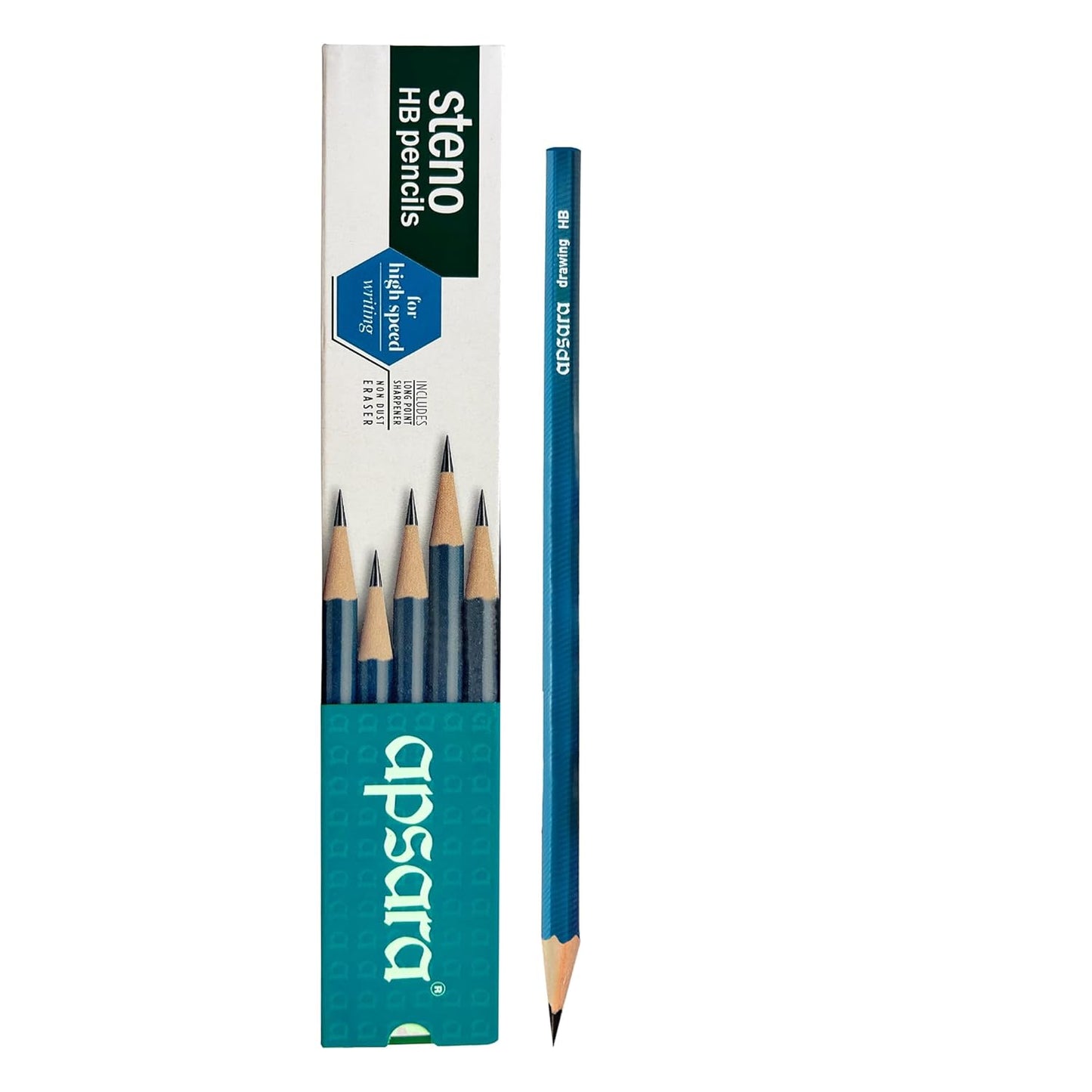Apsara Steno HB Extra Dark Pencils - Pack of 10 with Sharpener & Eraser x3