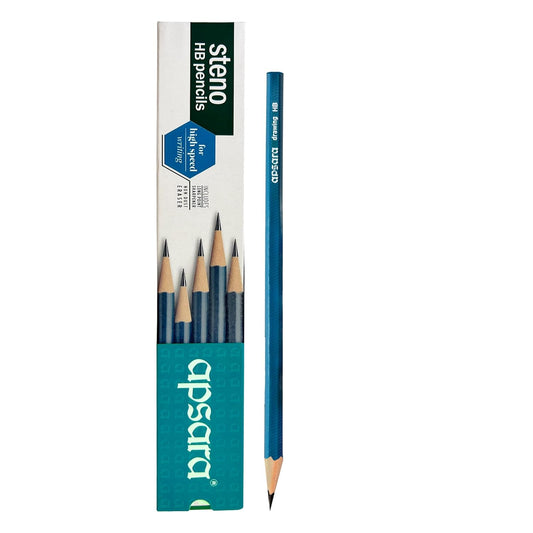 Apsara Steno HB Extra Dark Pencils - Pack of 10 with Sharpener & Eraser x3