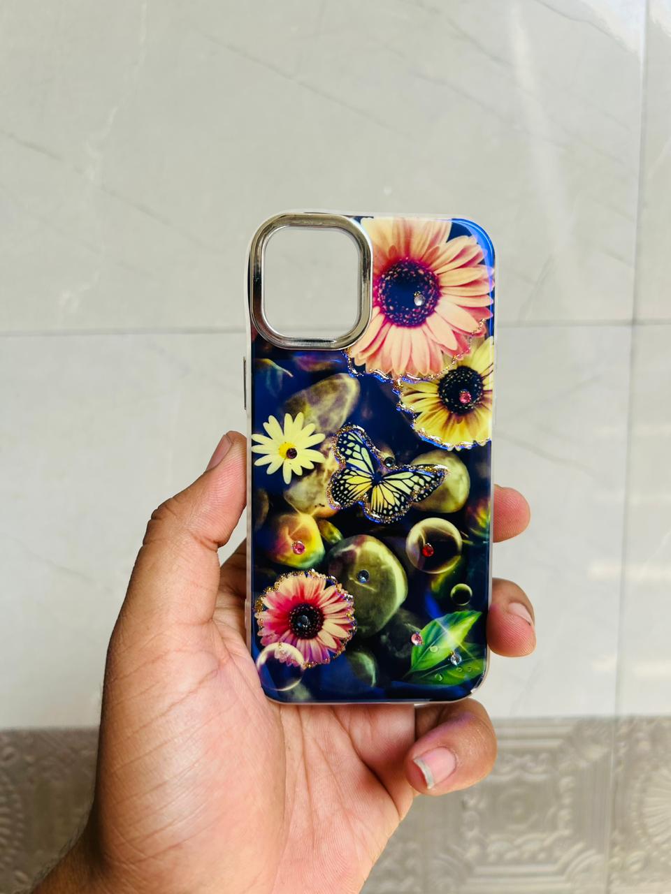 Apple iPhone 12/13 Mini PEEPERLY Back Cover Oil Painting Rhinestone Bloom Case  (Purple, Shock Proof, Pack of: 1)