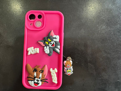 Tom and Jerry Cartoon Case, 3D Curly Tom&Jerry Funny Wave Cute Full Protective Back Case Soft Silicone