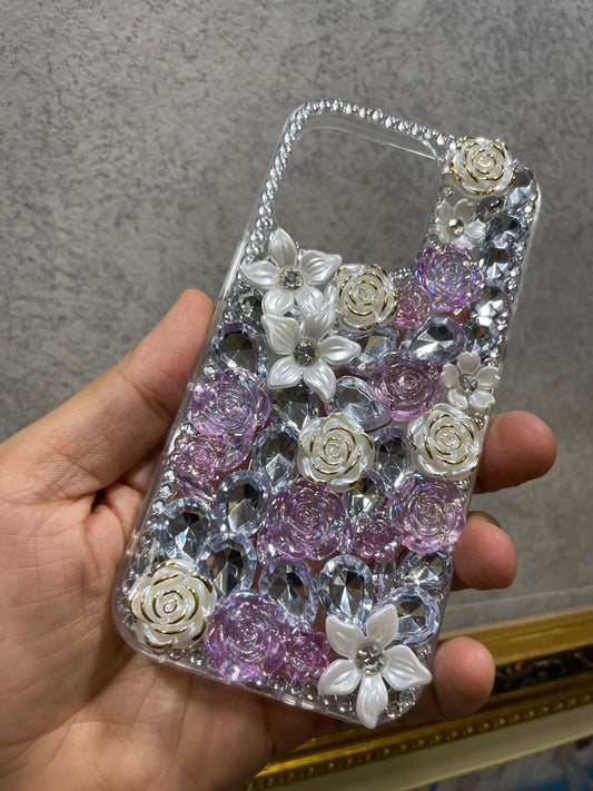 Stylish fancy Girls iphone Back Cover, fancy flower stone Design Diamond Look, Flexible Silicone Fancy Glittery Case for iPhone