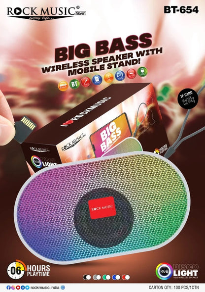 Grey ROCK MUSIC BT-654FMDL Big Bass Wireless Speaker
